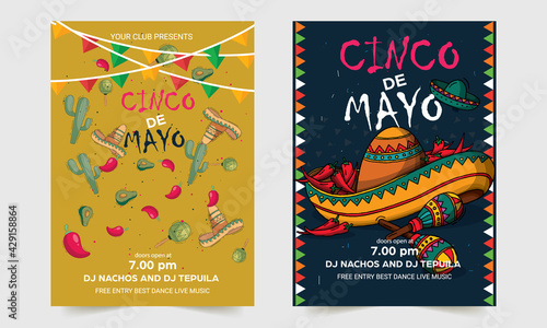 Poster of a Mexican fiesta. Vector mexican fiesta, cinco de mayo card illustration. Design template of the party invitation. 