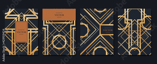 Gold and Luxury Invitation card design vector. Abstract geometry frame and Art deco pattern background. Use for wedding invitation, cover, VIP card, print, poster and wallpaper. Vector illustration.