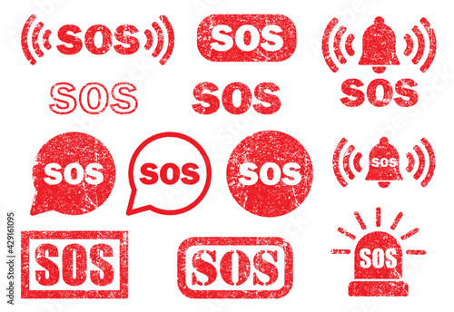 SOS icon symbol button. Emergency help logo sign pictogram. Vector illustration image. Isolated on white background. photo