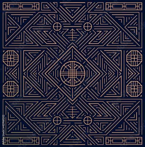 Vector linear Korean, Chinese decoration frame, square background, pattern, ornament. Traditional asian decoration banner
