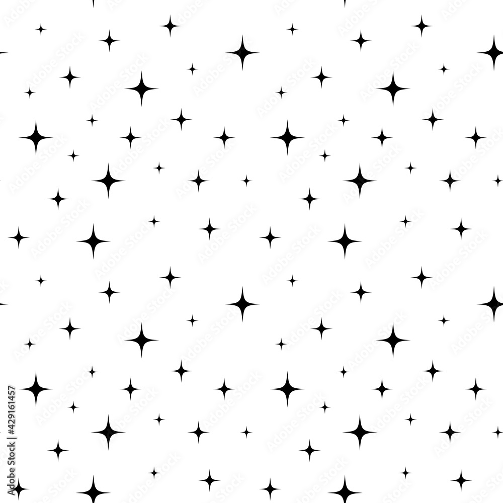 Monochrome seamless pattern with black stars on white background. Stock vector illustration. Monochrome seamless pattern with black stars on white background. Stock vector illustration.
