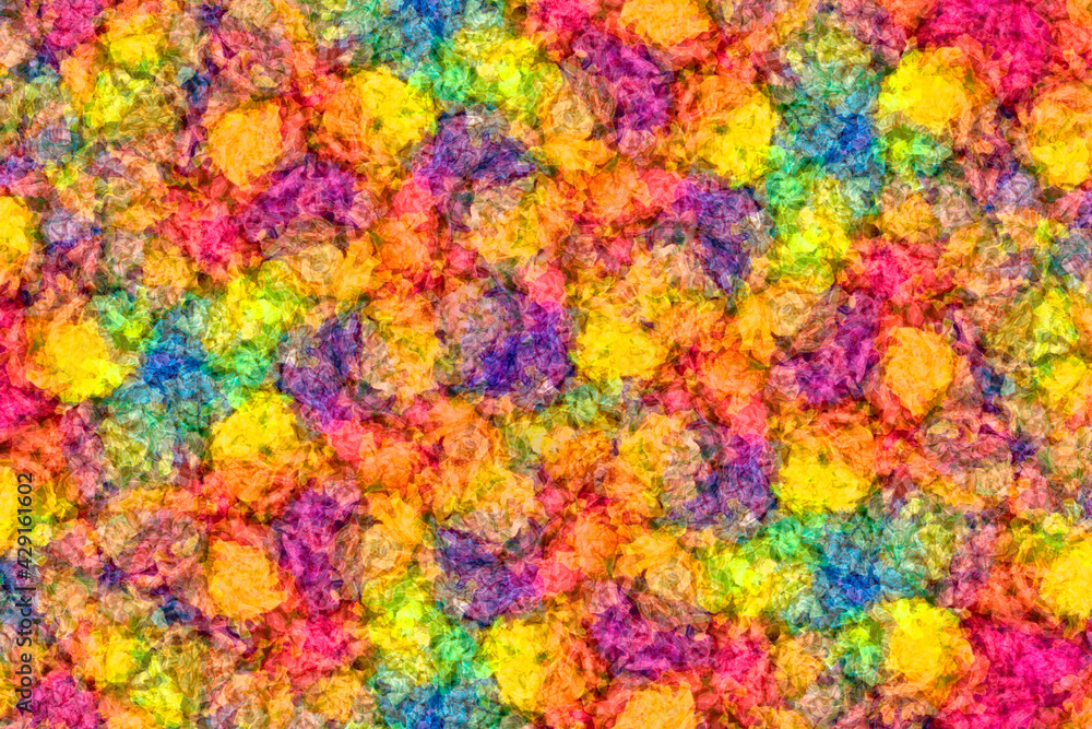Abstract kaleidoscopic blend pattern of crumpled color paper balls