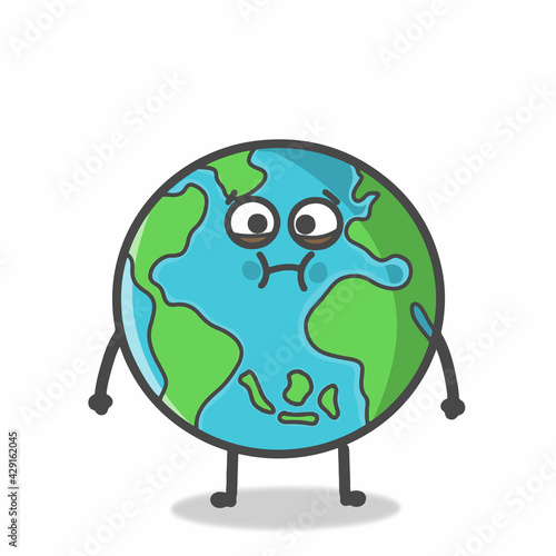 Cute Globe, Earth Character Flat Cartoon Emoticon Vector Template Design Illustration