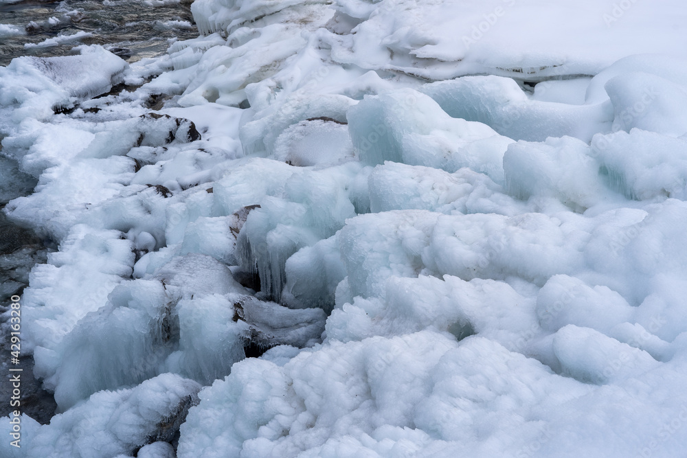 arctic landscape of frozen water from a waterfall in the mountains arctic landscape of frozen water from a waterfall in the mountains