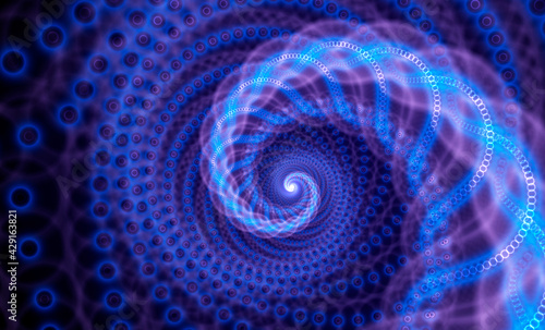 Vector fractal swirl, glowing light particles
