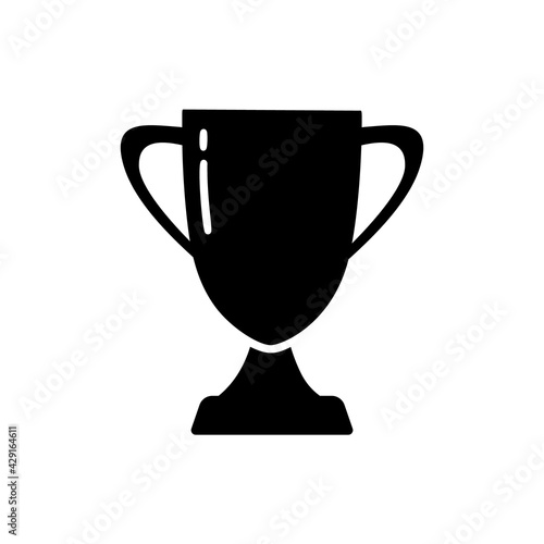 Trophy cup silhouette icon. Symbol of victory. Hand drawn simple illustration. Black isolated vector pictogram on white background