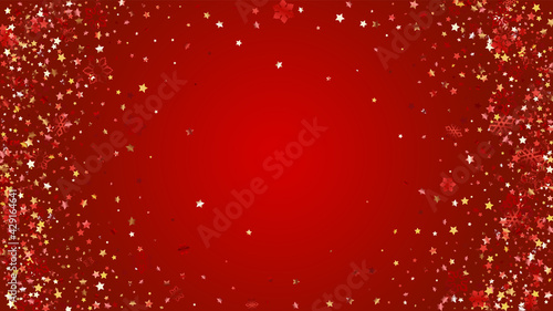 Christmas  Vector Background with Falling Glitter Snowflakes and Stars. Isolated on Transparent. Realistic Snow Twinkly Pattern. Glitter Overlay Print. Winter Party. Design for Banner, Poster.