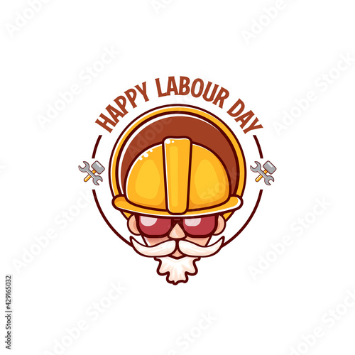Happy labour day vector logo, label or stamp with funky worker on white background. vector happy labor day background or banner with man. workers may day poster