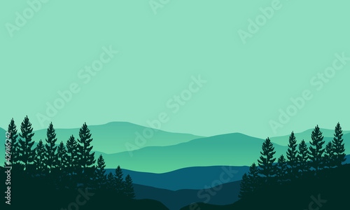 Cool morning atmosphere in the countryside with a truly extraordinary natural view. Vector illustration