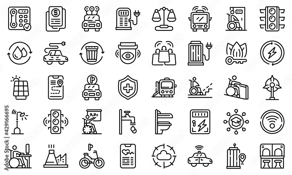 Accessible environment icons set. Outline set of Accessible environment vector icons for web design isolated on white background Accessible environment icons set. Outline set of Accessible environment vector icons for web design isolated on white background