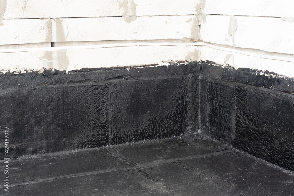 Waterproofing flat roof terrace with roll bitumen Stock Photo Adobe Stock