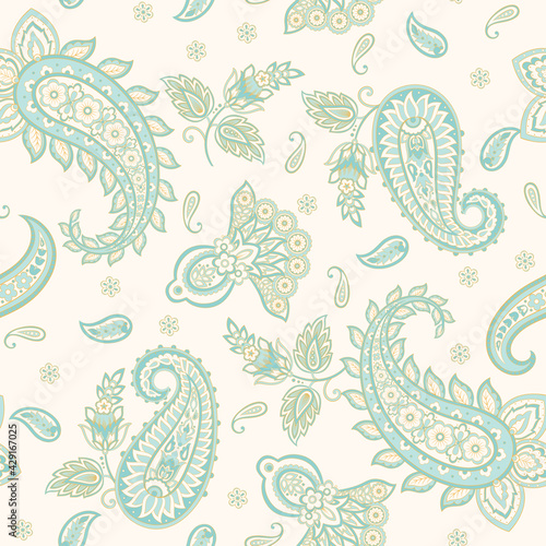 Paisley Ornamental seamless pattern. kalamkari vector fabric background