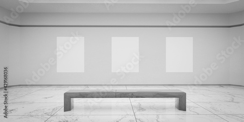 empty frames canvas images in art gallery exhibtion 3d render illustration photo