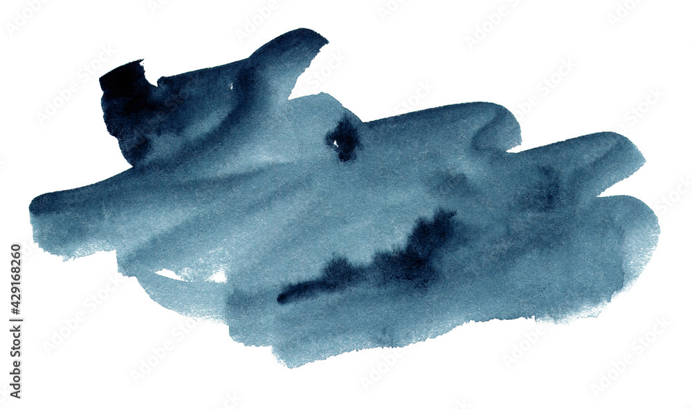 Deep blue watercolor stain with gradient. Watercolor cloud	
