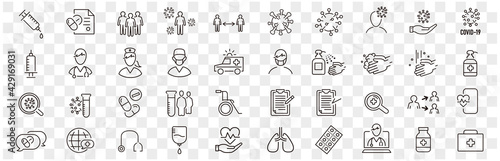 Set of Coronavirus and Vaccine line icons, covid19, Medical mask, health, contagious, epidemic, outbreak, Vector
