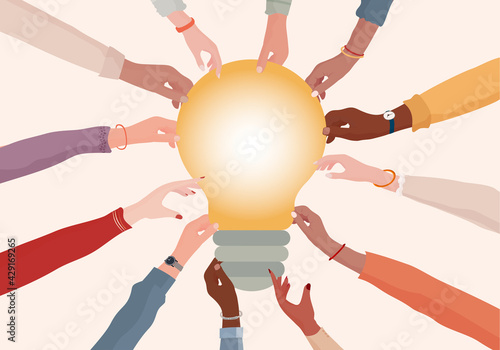 Agreement or affair between a group of colleagues or collaborators.Arms and hands holding speech bubble.Diversity People who exchange information.Concept of sharing and exchange.Community