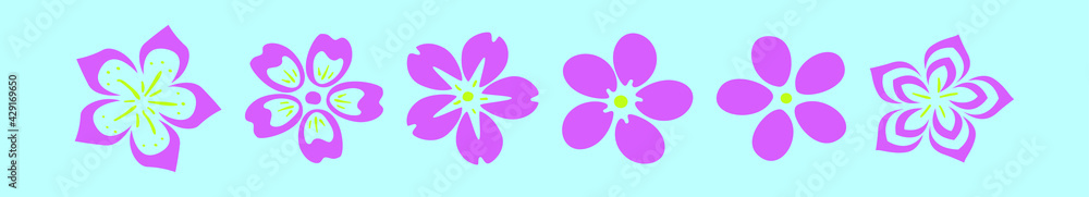 set of blossom flowers cartoon icon design template with various models. vector illustration isolated on blue background set of blossom flowers cartoon icon design template with various models. vector illustration isolated on blue background