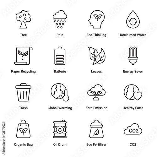 Ecology and Environmentalism Outline Icons - Stroked, Vectors