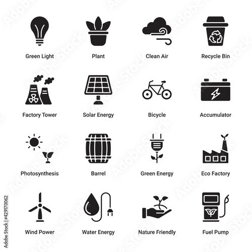 Ecology and Environmentalism Glyph Icons - Solid, Vectors photo