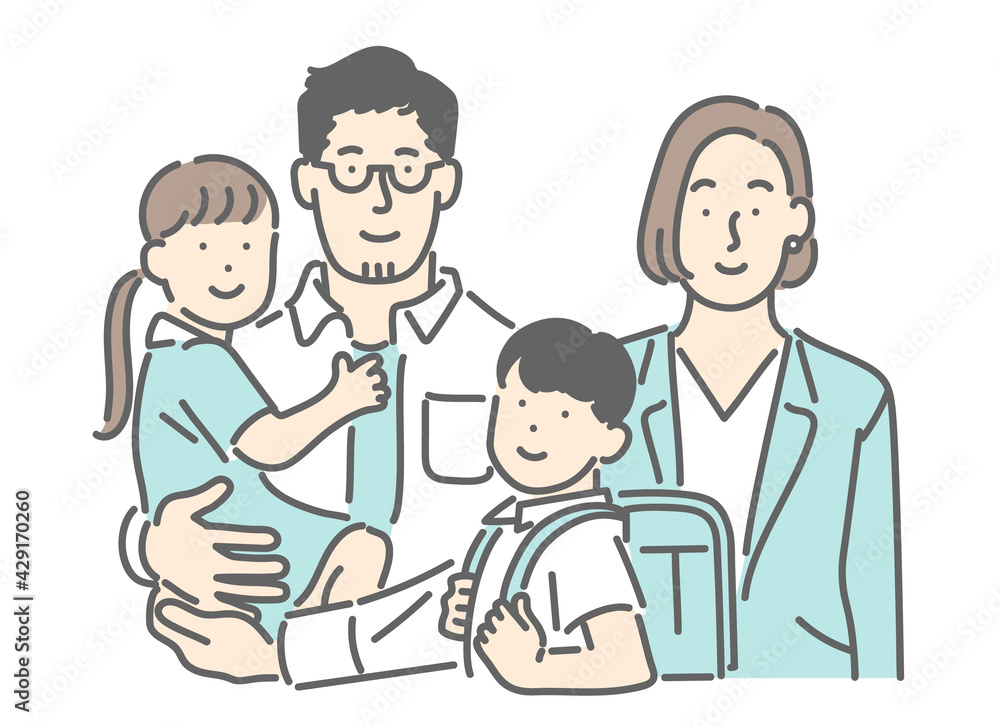 共働きの子育て世帯家族のイメージイラスト素材