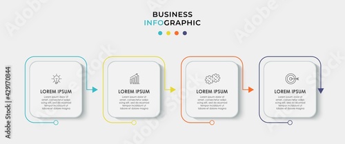 Vector Infographic thin line design business template with icons and 4 options or steps. Can be used for process diagram, presentations, workflow layout, banner, flow chart, info graph