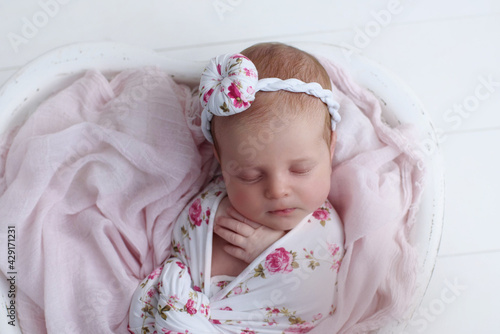 Sleeping newborn baby. Healthy and medical concept. Healthy child, concept of hospital and happy motherhood. Infant baby. Happy pregnancy and childbirth. Children's theme. Baby and childen's goods