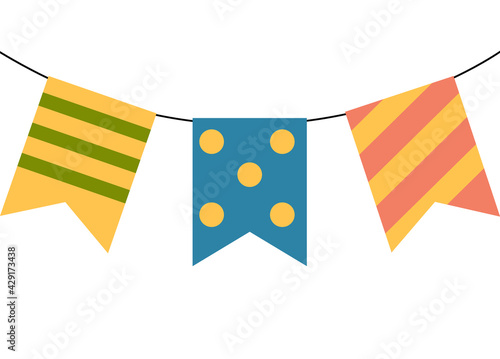 holiday flags on the rope on white. Vector Illustration. EPS10