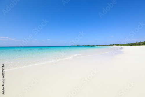 白い砂浜とエメラルドグリーンの海