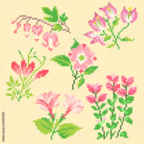 vector art embroidery floral set
