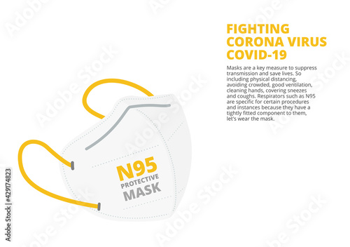 N95 medical face mask to protect corona virus, covid-19 vector isolated on white background illustration ep28