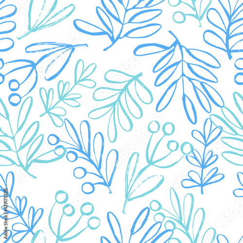 Blue leaves texture pattern.Watercolor floral background.Seamless pattern can be used for wallpaper,pattern fills,web page background,surface textures