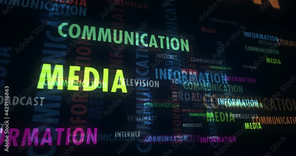 communication information and media abstract loop concept. broadcast, internet and television text. Seamless, endless and looping 3d words animation. communication information and media abstract loop concept. broadcast, internet and television text. Seamless, endless and looping 3d words animation.