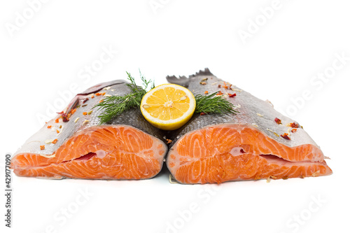 Prepared and cut salmon fish