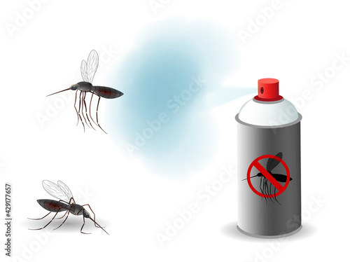 Anti mosquito spray. mosquito reppelent. Blood sucking insects, peddler of dengue, zika virus and malaria vector isolated
