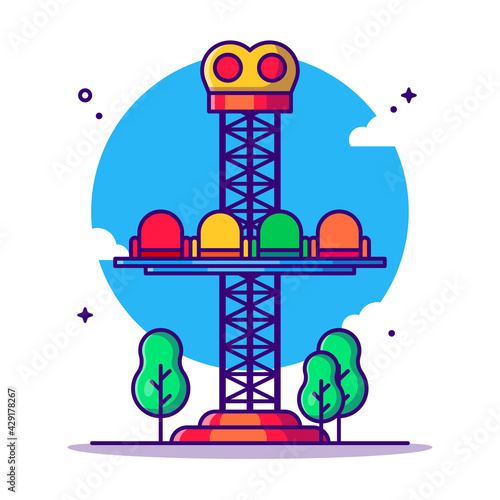 Amusement Park Drop Tower Vector Cartoon Illustration. Circus and Festival Icon Concept White Isolated. Flat Cartoon Style Suitable for Web Landing Page, Banner, Sticker, and Background