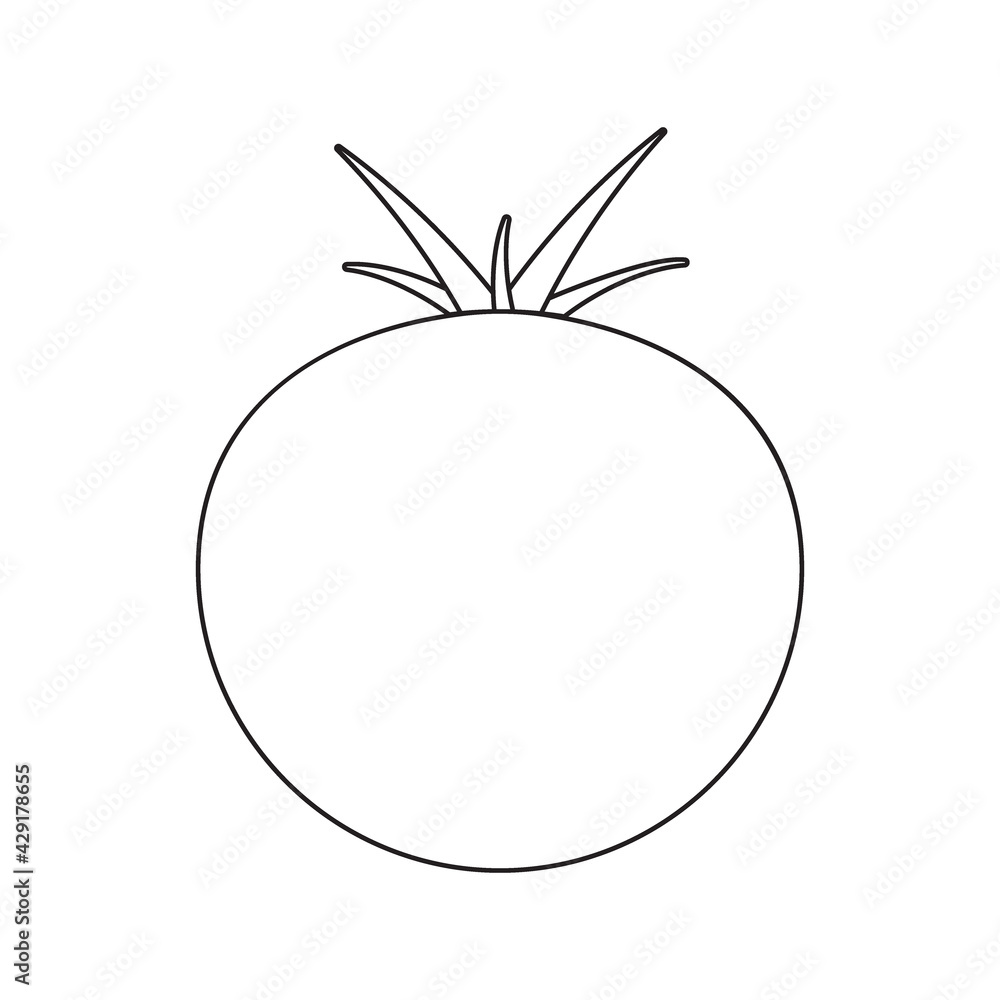 Ripe ripe tomato with leaves, black and white icon. Vector Illustration Ripe ripe tomato with leaves, black and white icon. Vector Illustration