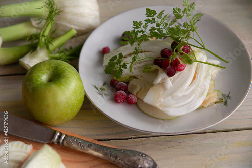 Photography Homemade fresh Fennel salad on white background