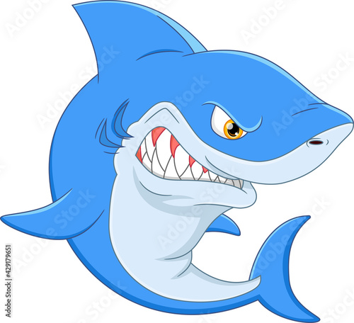 angry shark cartoon isolated on white background