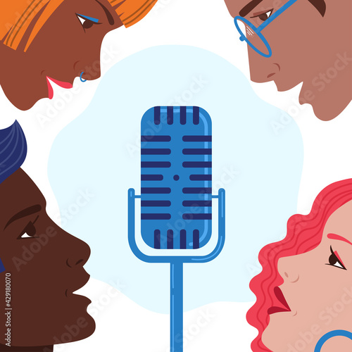 People talking into the microphone podcast.