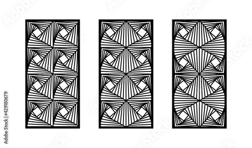 Decorative panel, screen,wall set. Modern cnc pattern. Vector panel for laser cutting. Template for interior partition, room divider, privacy fence