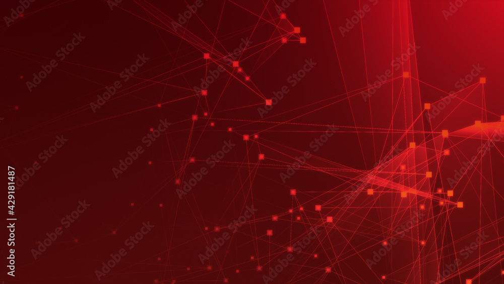 Abstract red polygon tech network with connect technology background. Abstract dots and lines texture background. 3d rendering.