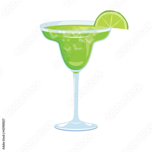 Margarita drink with lime icon vector. Alcoholic cocktail icon vector. Glass of margarita vector. Green tequila drink icon isolated on a white background