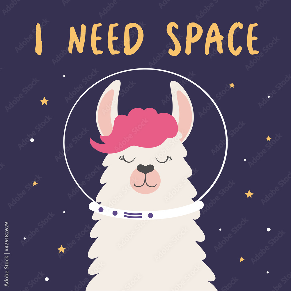 Fototapeta premium vector illustration with cute llama in space