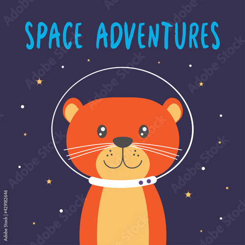 vector illustration with cute otter in space