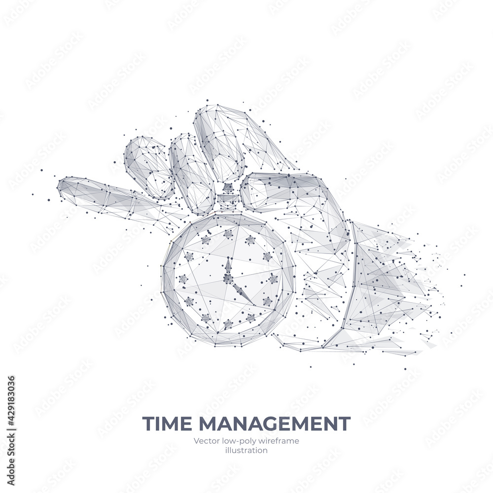 3d hand holding clock or stopwatch isolated in white. Time management