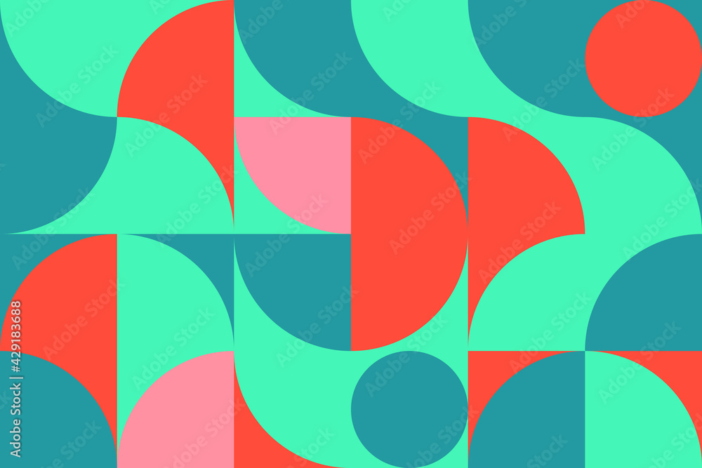 Artistic poster in Scandinavian style in blue and coral. Geometric pattern for web banner, decor of pillows in the interior, business presentation, corporate identity. Vector. Artistic poster in Scandinavian style in blue and coral. Geometric pattern for web banner, decor of pillows in the interior, business presentation, corporate identity. Vector.