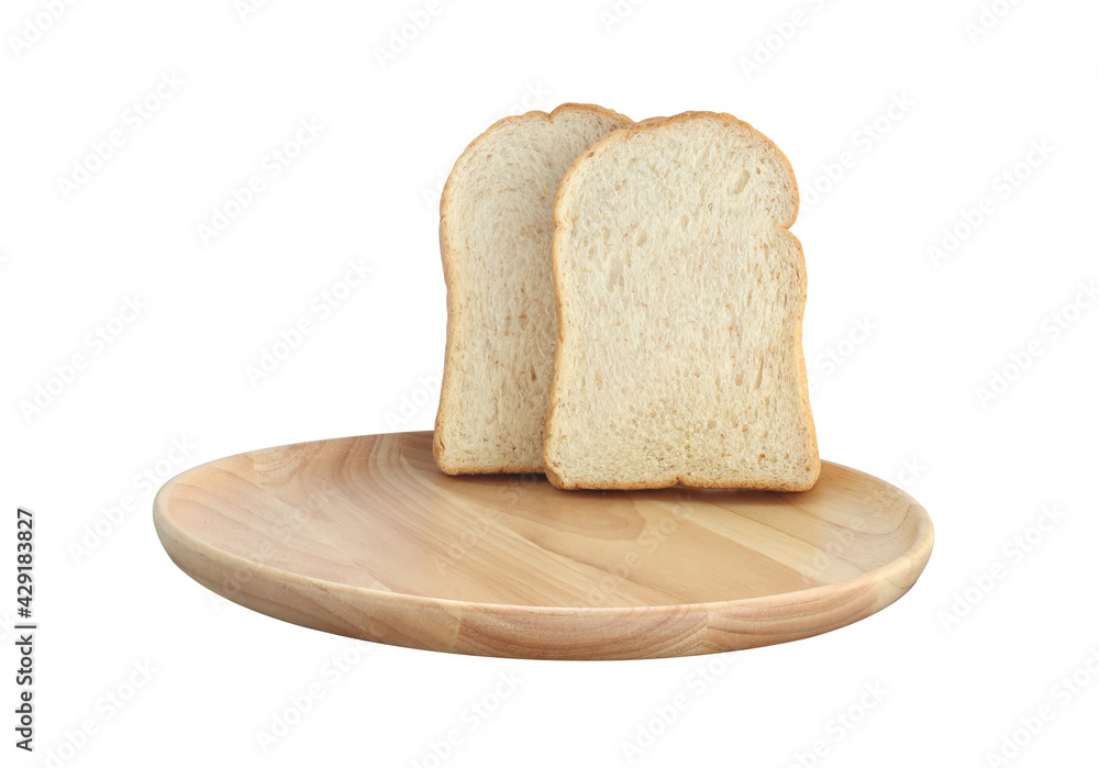 Sliced bread in wooden dish isolated on white background with clipping Paht Sliced bread in wooden dish isolated on white background with clipping Paht