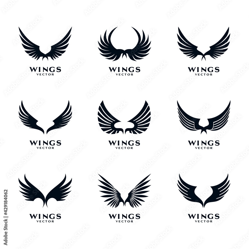 Wings Icon Logo Template Vector Set Wings Icon Logo Template Vector Set