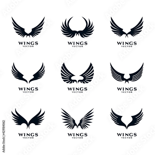 Wings Icon Logo Template Vector Set