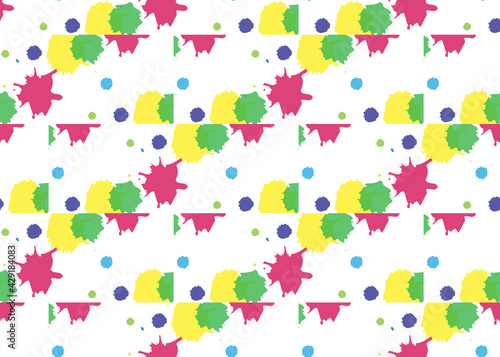 Bright colored blots on a white background,